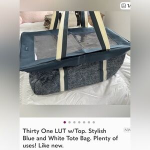Thirty One LUT Denim & White Tote Bag. Folds flat. Most popular 31 item.